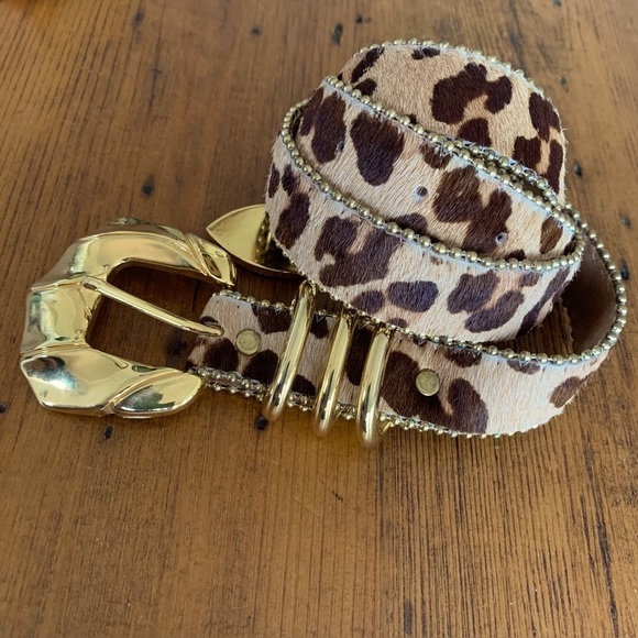 B.B. Simon Accessories - B.B. Simon Leopard Print Haircalf Belt with Gold Hardware